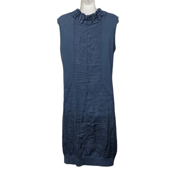 100% LIN BLANC Blue Linen Pocket Dress M - Picture 7 of 10